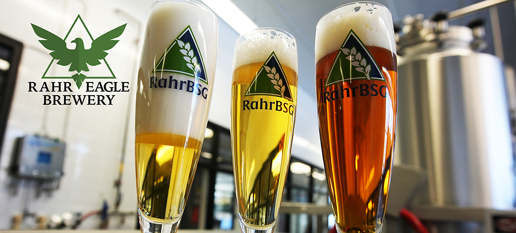 Photo of three beers from Rahr Eagle Brewery: Chit Czech Pale Lager, West Coast Pil, British Best Bitter